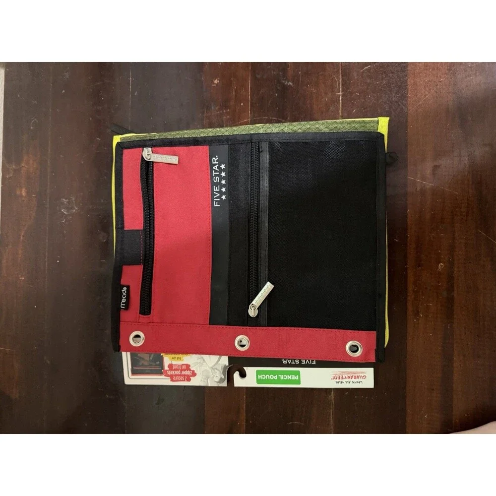 MEAD FIVE STAR Durashield Pen Pencil Pouch for Binder Zippered Green NEW - Bonus